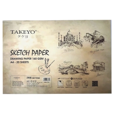 Giấy Vẽ Takeyo 160GSM A4-A3 20 tờ, bề mặt xốp nhẹ, trắng ngà - Phác thảo, vẽ họa giá 40.000₫ 4