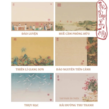 Giấy viết thư pháp 6 mẫu xuyến chỉ - luyện chữ Hán Việt, in nền tranh thủy, mặc cổ trang, giảm giá 32.580