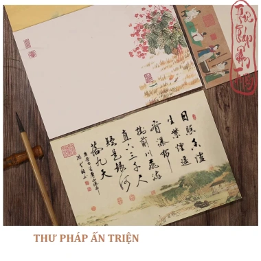 Giấy viết thư pháp 6 mẫu xuyến chỉ - luyện chữ Hán Việt, in nền tranh thủy, mặc cổ trang, giảm giá 32.580