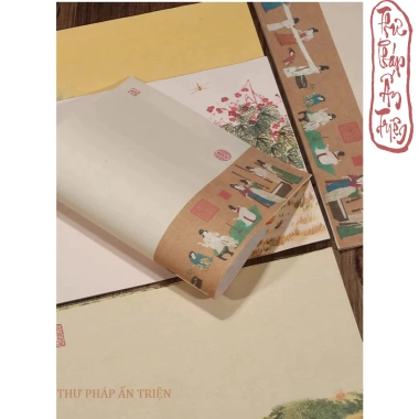 Giấy viết thư pháp 6 mẫu xuyến chỉ - luyện chữ Hán Việt, in nền tranh thủy, mặc cổ trang, giảm giá 32.580