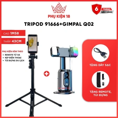 Gimbal 360 Q02 kèm Remote, Túi, Chân Tripod, Theo Dõi Khuôn Mặt, Quay Video - 820.000