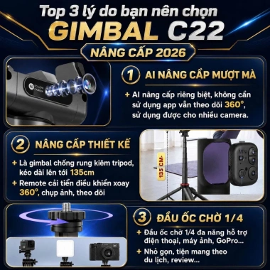 Gimbal AI C22 360° Xoay Vật Thể - Tripod Livestream Chống Rung, Giá Ưu Đãi 749k 2