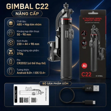 Gimbal AI C22 360° Xoay Vật Thể - Tripod Livestream Chống Rung, Giá Ưu Đãi 749k 6