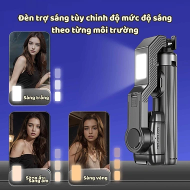 Gimbal tự cân bằng Q31 - Gậy tự sướng 1m cho điện thoại, 3 chế độ ánh sáng điều chỉnh, giá 338.000₫ 2
