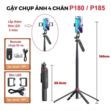 Gimball P185 4 chân Bluetooth đa năng - Đỡ điện thoại di động, phát sóng trực tiếp, cầm tay ổn định, giá ưu đãi 290k 2