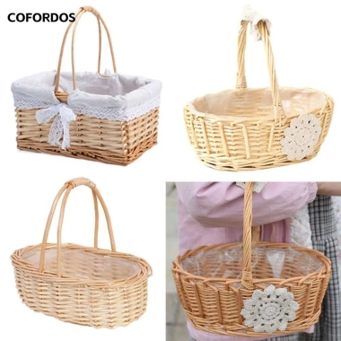 Giỏ cắm hoa COFORDOS - Giỏ hoa cô dâu mây liễu dệt tay, hộp dã ngoại chắc chắn có tay cầm, quà tặng đẹp