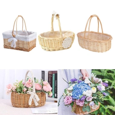 Giỏ cắm hoa COFORDOS - Giỏ hoa cô dâu mây liễu dệt tay, hộp dã ngoại chắc chắn có tay cầm, quà tặng đẹp 4