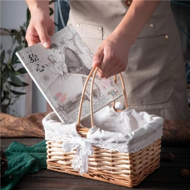 Giỏ cắm hoa COFORDOS - Giỏ hoa cô dâu mây liễu dệt tay, hộp dã ngoại chắc chắn có tay cầm, quà tặng đẹp 6