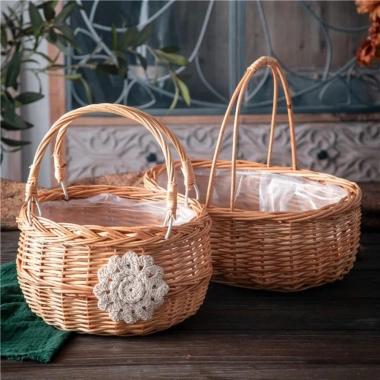 Giỏ cắm hoa COFORDOS - Giỏ hoa cô dâu mây liễu dệt tay, hộp dã ngoại chắc chắn có tay cầm, quà tặng đẹp 8