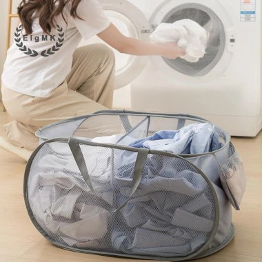 Giỏ đựng đồ giặt 2 ngăn lưới gập gọn - Giỏ giặt di động sắp xếp quần áo mới