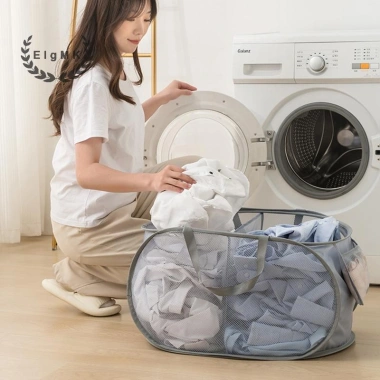 Giỏ đựng đồ giặt 2 ngăn lưới gập gọn - Giỏ giặt di động sắp xếp quần áo mới