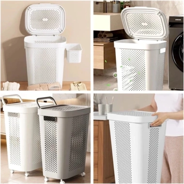 Giỏ đựng đồ giặt 45/60L nhựa dày dặn, nắp đậy, 4 bánh xe, BH 1 năm - 68.645₫