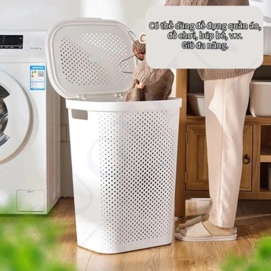 Giỏ đựng đồ giặt 45/60L nhựa dày dặn, nắp đậy, 4 bánh xe, BH 1 năm - 68.645₫