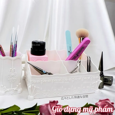 Giỏ đựng mỹ phẩm 6 ô - Khay sắp xếp nail và phụ kiện, decor gọn, tiện lợi 34k