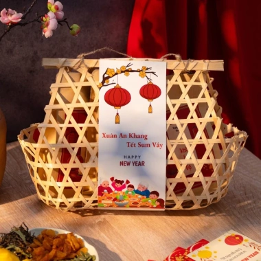 Giỏ đựng quà Tết quai ngang lá tre - Quà biếu ngày Tết cổ truyền, chỉ 10.000₫