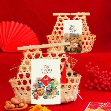 Giỏ đựng quà Tết quai ngang lá tre - Quà biếu ngày Tết cổ truyền, chỉ 10.000₫