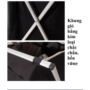 Giỏ đựng quần áo bẩn 2 ngăn phân màu đen trắng, khung kim loại 199.000₫
