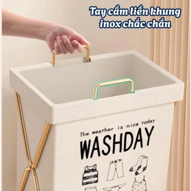 Giỏ Đựng Quần Áo Bẩn Đồ Giặt Gấp Gọn Họa Tiết Cute Tiện Lợi - Túi Canvas Khung Sắt CenturyHomee