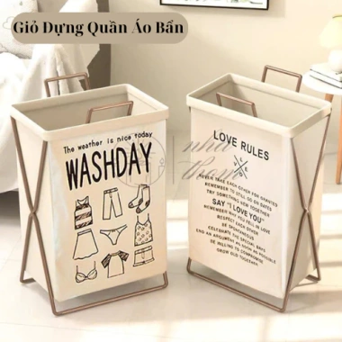 Giỏ Đựng Quần Áo Bẩn Đồ Giặt Gấp Gọn Họa Tiết Cute Tiện Lợi - Túi Canvas Khung Sắt CenturyHomee