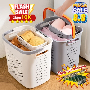 Giỏ đựng quần áo bẩn GADI đa năng và giỏ lót, quai xách PP cứng, giá ưu đãi 155k