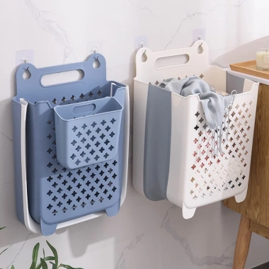 Giỏ đựng quần áo bẩn treo tường gấp gọn, dung tích lớn, tiện lợi cho gia đình 5