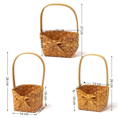 Giỏ hoa cô dâu COFORDOS tay cầm nơ dệt tay – Hộp dã ngoại Willow mây, quà tặng 2