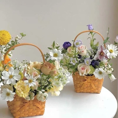 Giỏ hoa cô dâu COFORDOS tay cầm nơ dệt tay – Hộp dã ngoại Willow mây, quà tặng 4