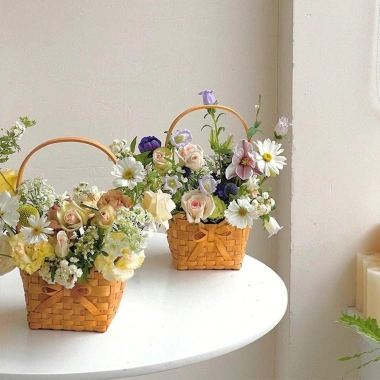 Giỏ hoa cô dâu COFORDOS tay cầm nơ dệt tay – Hộp dã ngoại Willow mây, quà tặng 9