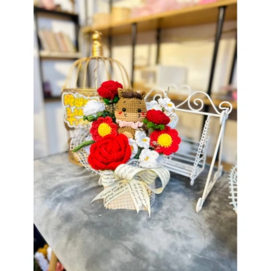 Giỏ Hoa Len Handmade Theo Yêu Cầu Độc Đáo Tinh Xảo Giá Ưu Đãi 180.000 VND