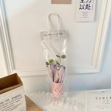 Giỏ hoa len handmade Valentine, sinh nhật, 8/3, 20/10 - kèm túi + đèn 3 chế độ, giá 65.000đ