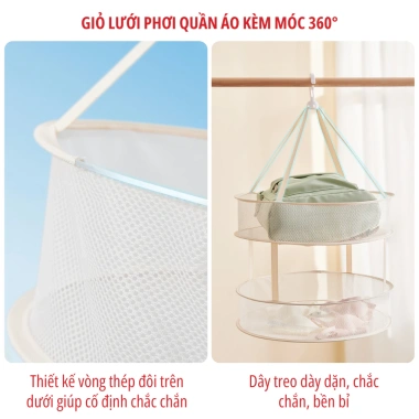 Giỏ lưới phơi đồ ECOCO 1-2 tầng kèm móc treo đa năng - Giá 65k (giảm từ 79.3k)