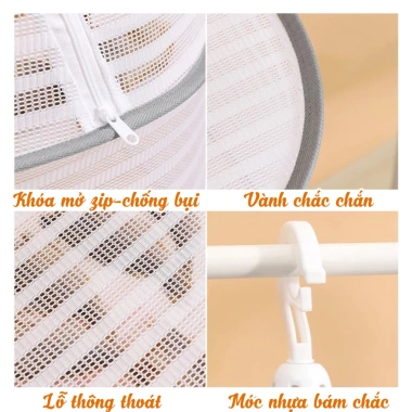 Giỏ Phơi Đa Năng 3 Tầng DOMES Lồng Sấy Thực Phẩm Chống Côn Trùng Phơi Khô Quần Áo Gấp Gọn Giá 33.000 đồng 6