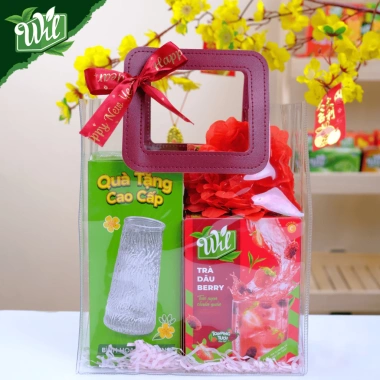 Giỏ quà Tết 2 trà topping Wil + bình hoa thủy tinh – Quà tặng người thân 121k 2