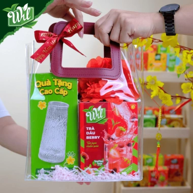 Giỏ quà Tết 2 trà topping Wil + bình hoa thủy tinh – Quà tặng người thân 121k 4