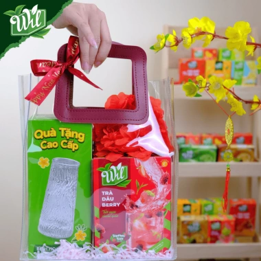 Giỏ quà Tết 2 trà topping Wil + bình hoa thủy tinh – Quà tặng người thân 121k 5