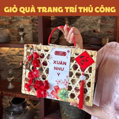 Giỏ quà Tết 2.026 Bính Ngọ mây tre đan - Set hạt dinh dưỡng, sinh thái, giá 209.000 VND