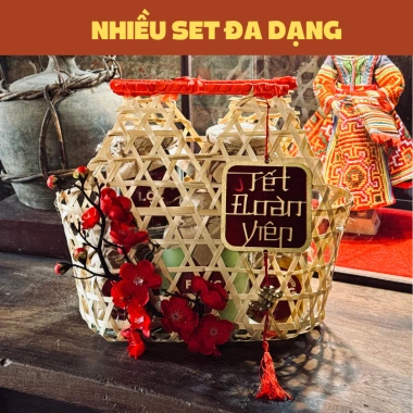 Giỏ quà Tết 2.026 Bính Ngọ mây tre đan - Set hạt dinh dưỡng, sinh thái, giá 209.000 VND