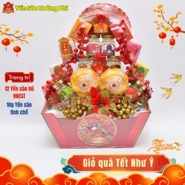 Giỏ Quà Tết Yến Sào Cao Cấp 12 Hũ 10g Yến Tinh Chế HNEST Hoàng Phi Giảm 22%