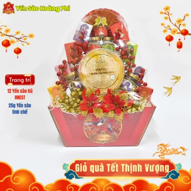 Giỏ Quà Tết Yến Sào Cao Cấp HNEST - 12 Hũ 25g Yến Tinh Chế, Trang Trí Sang Trọng, Giá Ưu Đãi 1.393.200 VND