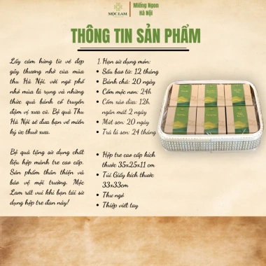 Giỏ Quà Thu Hà Nội Mộc Lam - Cốm mộc non, Cốm xào dừa, Bánh chả, Mứt sen, Sấu bao tử, Trà lá sen - Giá ưu đãi 1.005.000đ 2