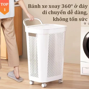 Giỏ Quần Áo Bánh Xe Nhựa Bền - Thùng Đựng Đồ Gia Đình Tay Cầm Tiện Lợi
