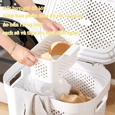Giỏ Quần Áo Bánh Xe Nhựa Bền - Thùng Đựng Đồ Gia Đình Tay Cầm Tiện Lợi