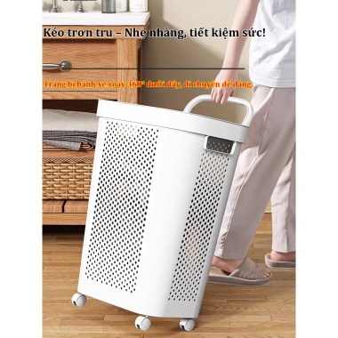 Giỏ Quần Áo Bánh Xe Nhựa Bền - Thùng Đựng Đồ Gia Đình Tay Cầm Tiện Lợi