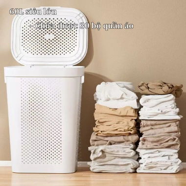 Giỏ Quần Áo Bánh Xe Nhựa Bền - Thùng Đựng Đồ Gia Đình Tay Cầm Tiện Lợi