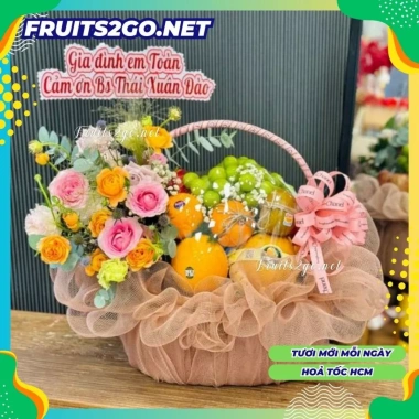 Giỏ trái cây nhập khẩu + 100% hoa tươi - Quà khai trương cao cấp, chỉ 850.000₫ 3