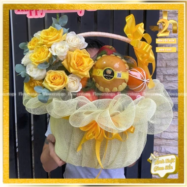 Giỏ Trái Cây Quà Tặng Phối Hoa Tươi Tông Xanh - Hỏa Tốc Giá Ưu Đãi 624k 4