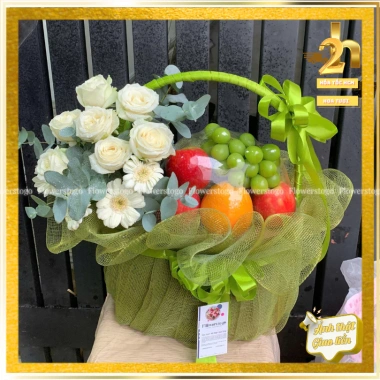 Giỏ Trái Cây Quà Tặng Phối Hoa Tươi Tông Xanh - Hỏa Tốc Giá Ưu Đãi 624k 7