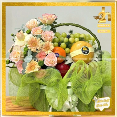 Giỏ Trái Cây Quà Tặng Phối Hoa Tươi Tông Xanh - Hỏa Tốc Giá Ưu Đãi 624k 8