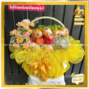 Giỏ Trái Cây Quà Tặng Phối Hoa Tươi Tông Xanh - Hỏa Tốc Giá Ưu Đãi 624k 9