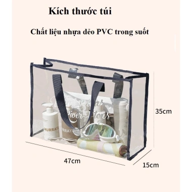 Giỏ xách đựng đồ cá nhân PVC trong suốt lớn, chống thấm nước, gấp gọn biển du lịch 69k